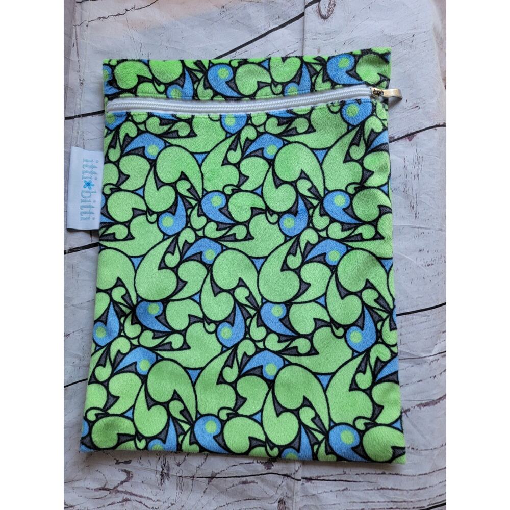 Itti Bitti Minky Bag 11" X 14" Green Blue Zippered Pool Beach Bathing Suit